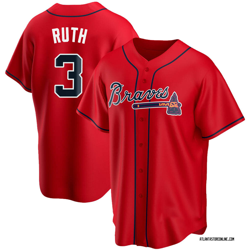 Babe Ruth Mens Atlanta Braves Alternate Jersey Red Replica 1735