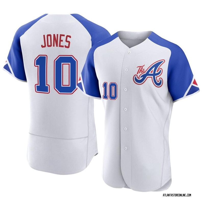Chipper Jones Atlanta Braves Women's Navy Backer Slim Fit Long Sleeve  T-Shirt 