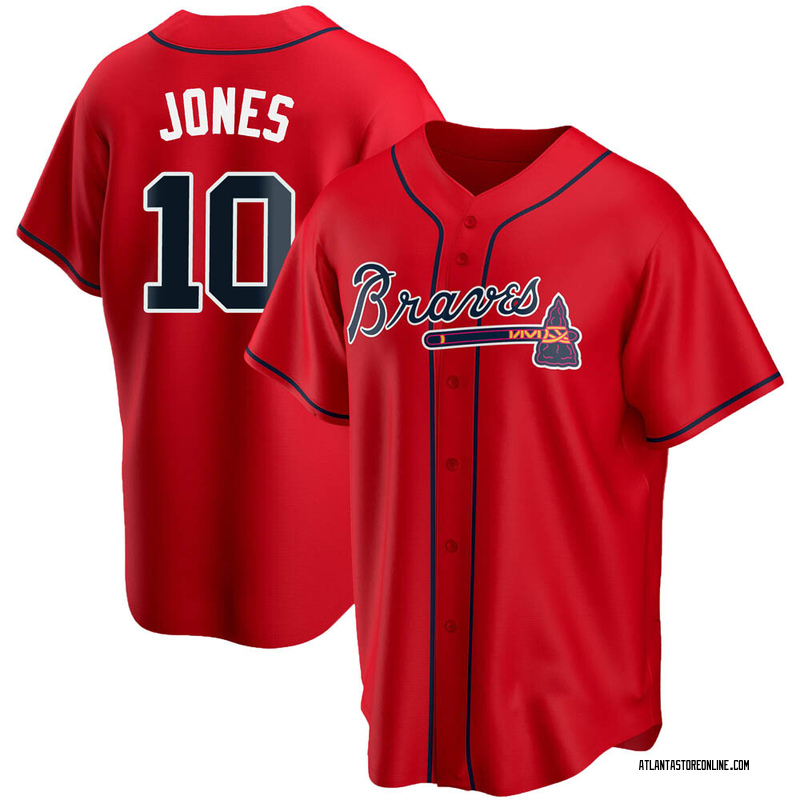 Chipper Jones Men's Atlanta Braves Alternate Jersey - Red Replica