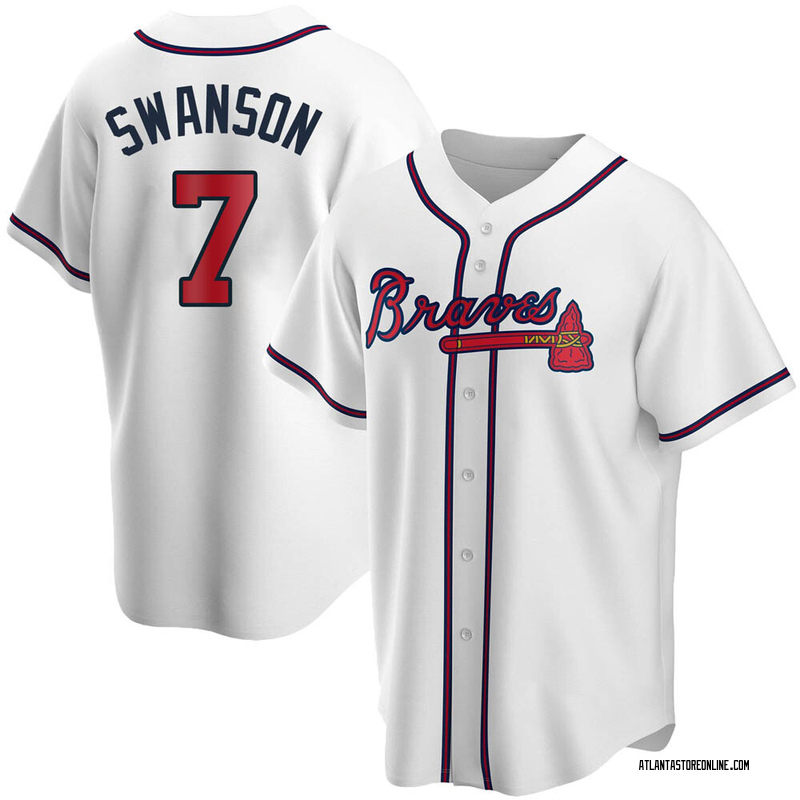 Nike / Men's Replica Atlanta Braves Dansby Swanson #7 White Cool Base Jersey